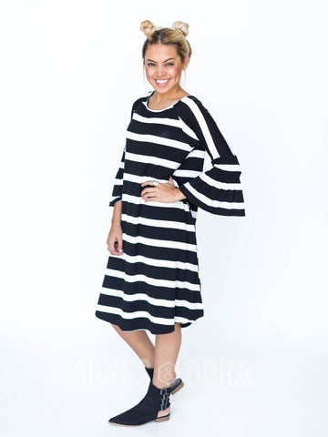 Agnes & Dora Bloom Dress Black and White Stripe