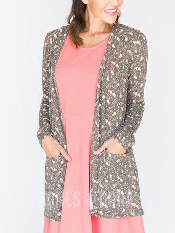 Agnes & Dora™ Essential Cardigan Berries and Blossoms Green