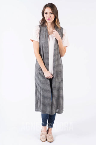 Agnes & Dora™ Vest Duster Olive Shadow Stripe