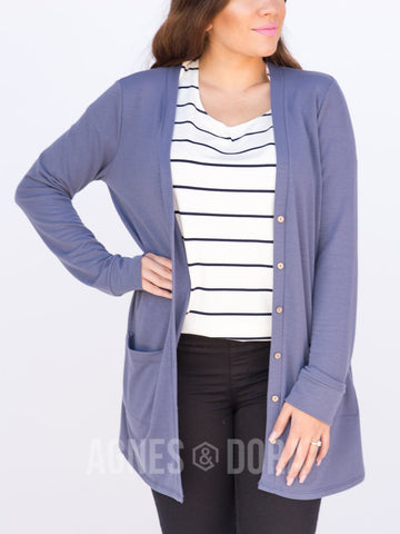 Agnes & Dora™ Essential Cardigan Slate Solid