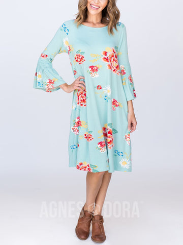 Agnes & Dora Bloom Dress Bloom Print Vintage Blue