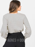 Agnes & Dora Blouson Tee Long Sleeve Ivory Black Stripe