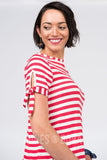 Agnes & Dora Tie Sleeve Top Ivory and Red Stripe