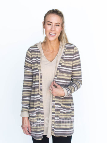 Agnes & Dora™ Essential Cardigan Gold and Gray Stripe