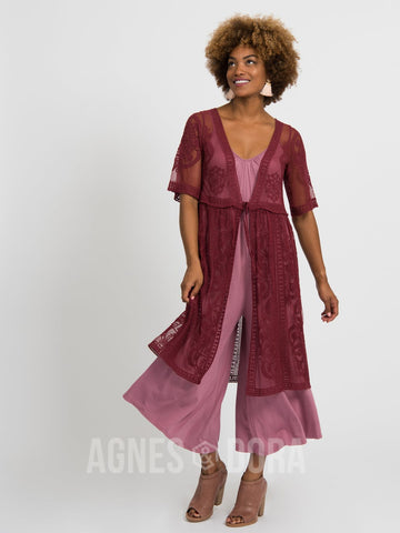 Agnes & Dora Vintage Lace Duster Black Cherry