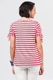 Agnes & Dora Tie Sleeve Top Ivory and Red Stripe