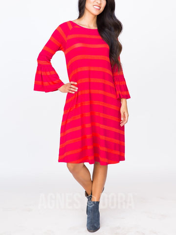 Agnes & Dora Bloom Dress Orange and Magenta Stripe