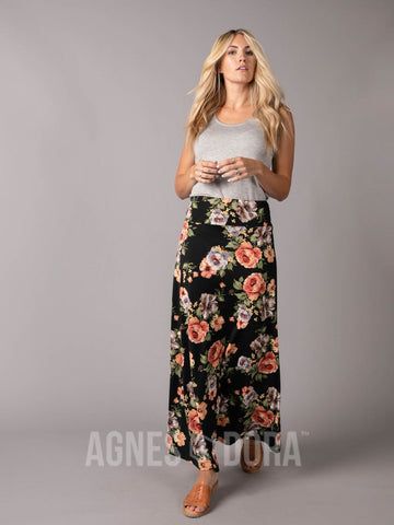 Agnes & Dora To the Max Skirt Black/Rust/Yellow Floral
