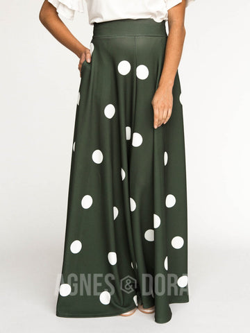 Agnes & Dora™ Ball Skirt Green with White Dots