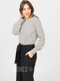 Agnes & Dora Blouson Tee Long Sleeve Ivory Black Stripe