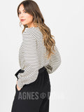 Agnes & Dora Blouson Tee Long Sleeve Ivory Black Stripe