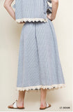 Striped Midi Button Front Skirt Light Denim