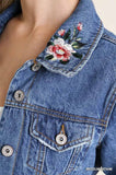 Floral Embroidered Jean Jacket Medium Denim