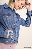 Floral Embroidered Jean Jacket Medium Denim