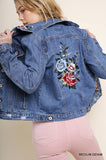 Floral Embroidered Jean Jacket Medium Denim